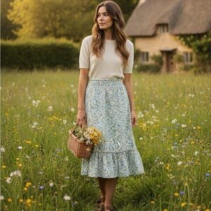 Pigalle Multicolor Pastel Ditsy Floral Midi Skirt Size S